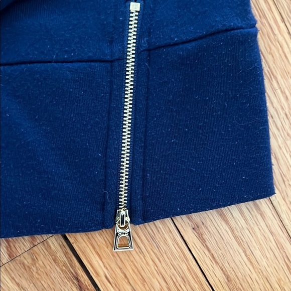 Navy Blue French Terry Long Sleeve Cowl Neck Sweater with Zipper Accent - Picture 4 of 4